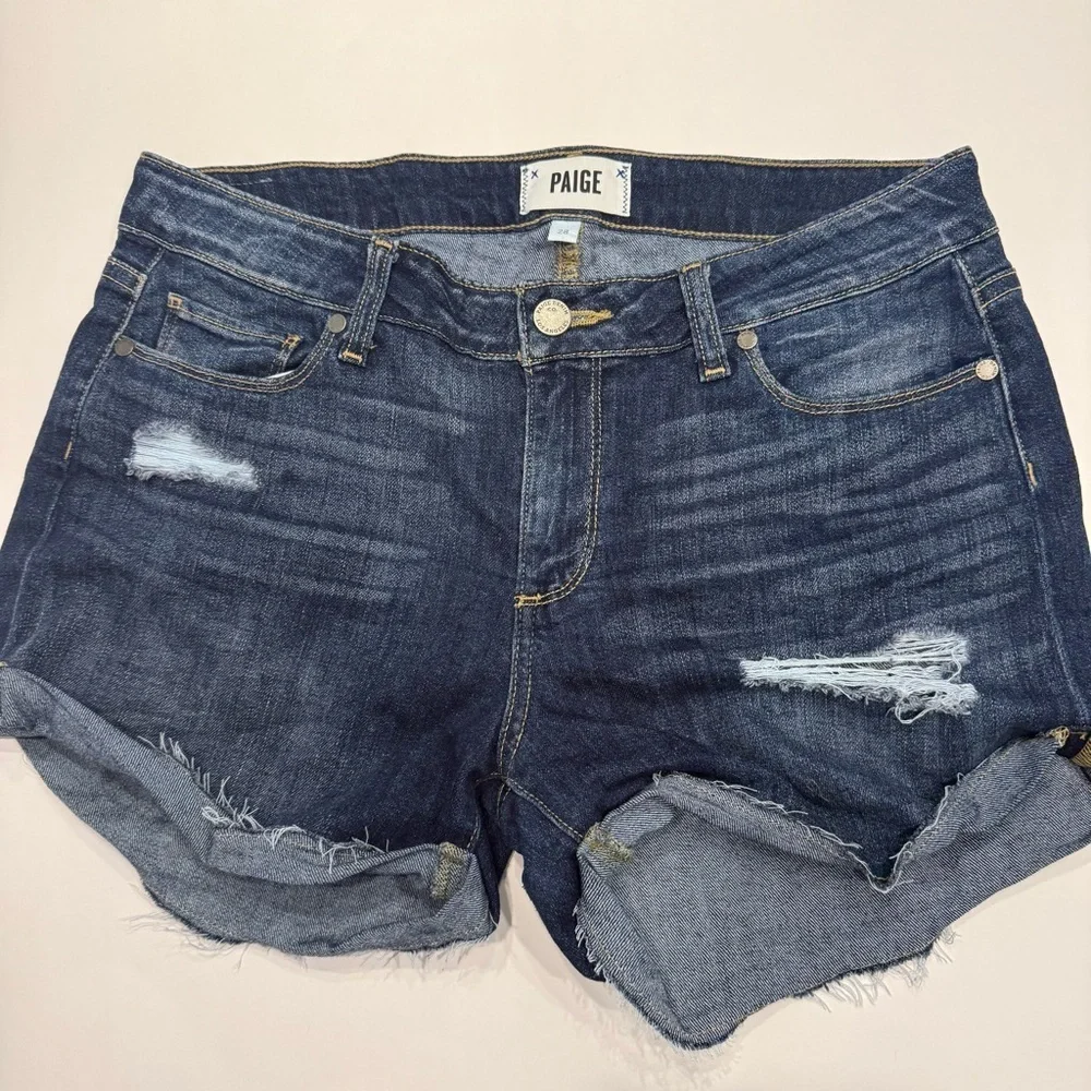 PAIGE Women's Jimmy Jimmy Short Distressed Dark Blue Jean Shorts